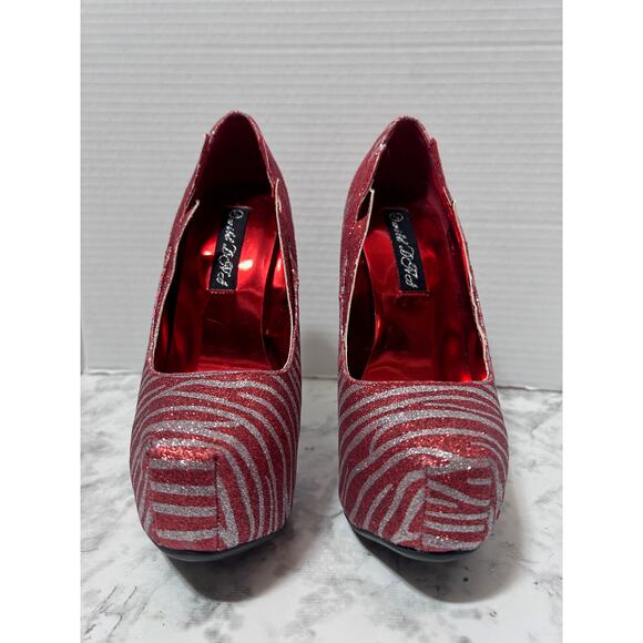 Wild Diva Red Silver Glitter Zebra Print Platform Stiletto Heels 5 Pumps Shoes - Picture 3 of 10